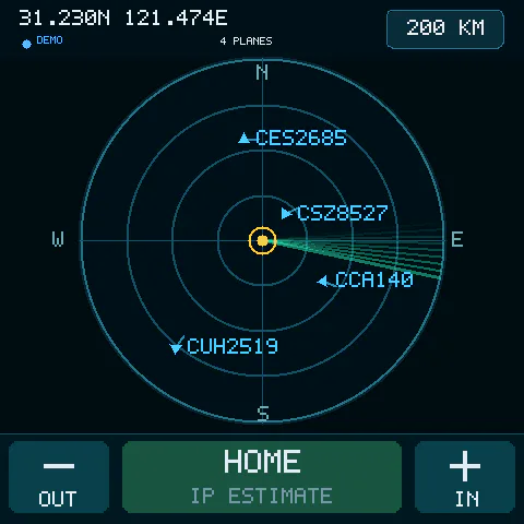 Flight Radar simulator preview with sample aircraft